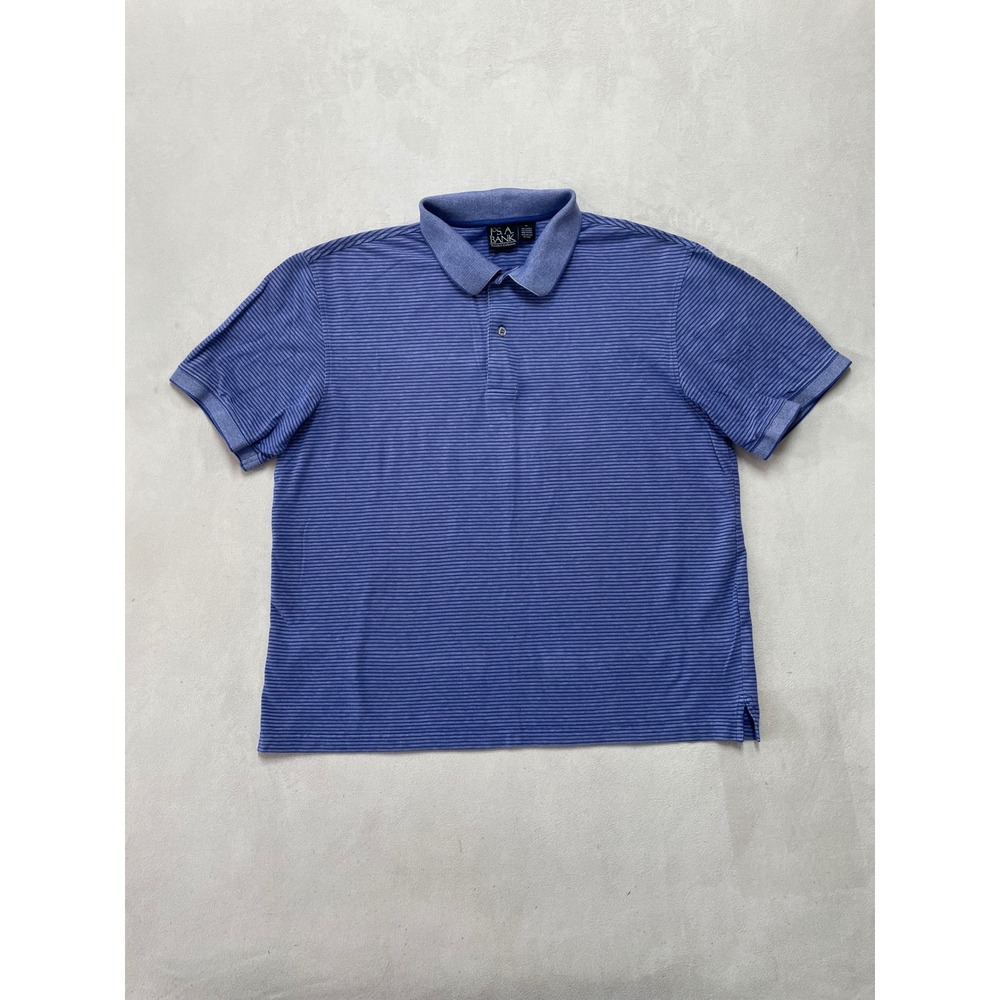 Jos A Bank Travelers Collection Mens XL Blue Striped Short Sleeve Polo Shirt